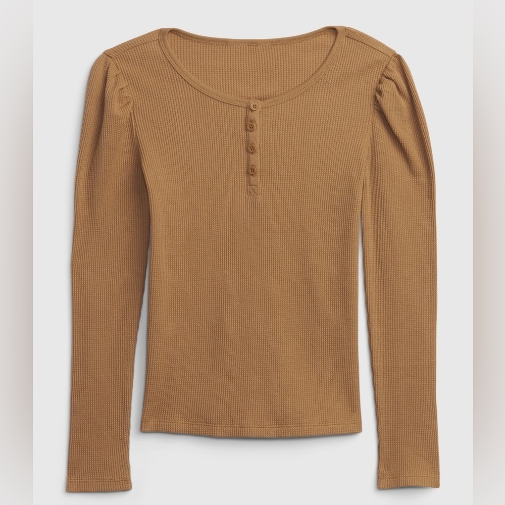 GAP Girls Waffle Knit Puff Sleeve Blouse Size 10 NWT‎ Brown | Spring Layer